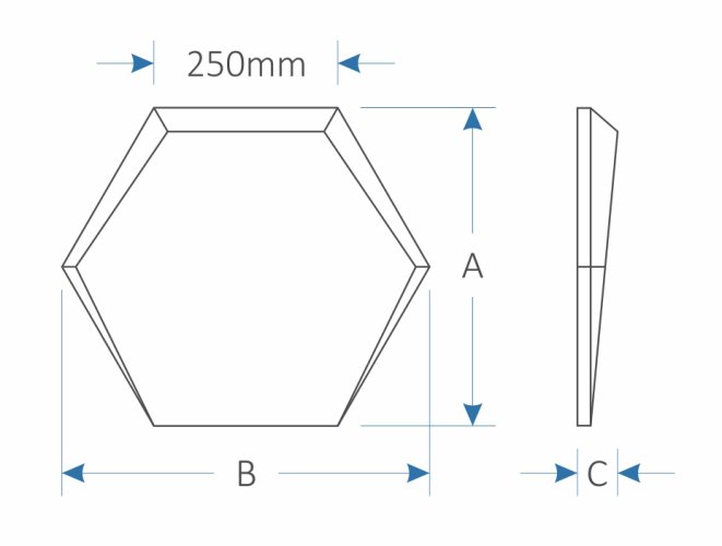 Akustický panel Mistr Akustik Profi – šestiúhelník zkosený - Výška: 346 mm, Šířka: 400 mm, Tloušťka: 50 mm, Série: Profi