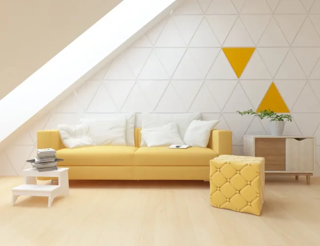 Akustický panel Mistr Akustik Design – trojúhelník rovný - Výška: 218 mm, Šířka: 250 mm, Tloušťka: 30 mm, Série: Design