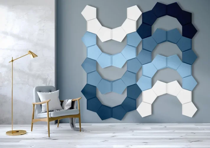 Akustický panel Mistr Akustik Design – pětiúhelník 500 mm - Výška: 385 mm, Šířka: 405 mm, Tloušťka: 50 mm, Série: Design