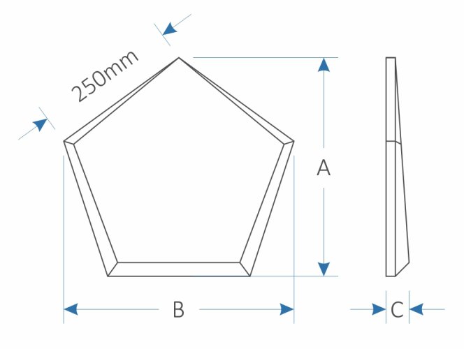 Akustický panel Mistr Akustik Design – pětiúhelník 500 mm - Výška: 385 mm, Šířka: 405 mm, Tloušťka: 50 mm, Série: Design